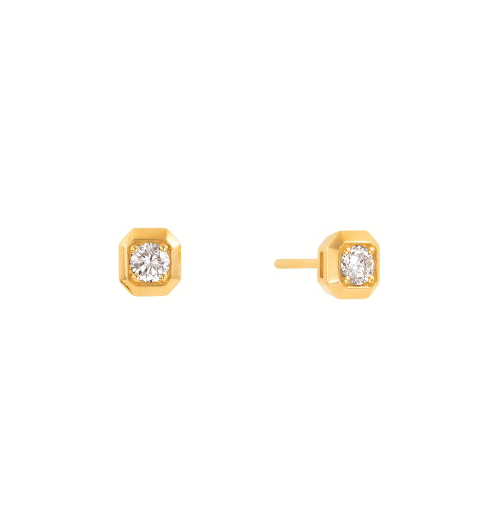Brinco Solitário em Ouro Amarelo 18k e Diamantes